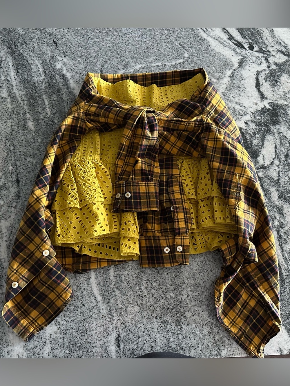Set Yellow Zara skirt with Plaid Shirt Carrera